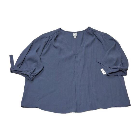 Worthington Womens Size 2X Blouse Lot Of 2 Navy VNeck Striped Mock Neck S/S New - Picture 3 of 15